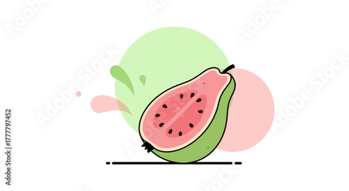 Vibrant Guava Slice Illustration On a White Backdrop With Abstract Colorful Elements