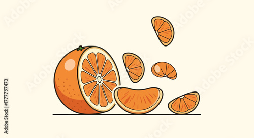 Vibrant Illustrated Citrus: A Fresh Orange With Slices, Simple and Delightful Design