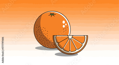 Vibrant Illustrated Citrus: Whole Orange and Segment Graphic Illustration