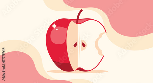 Vibrant Illustrated Apple Slice Design on Abstract Backgrounds With Fresh Aesthetic Concept