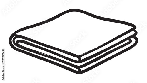 Black outline icon of a neatly folded stack of towels. simple linear drawing for home and bath concepts.