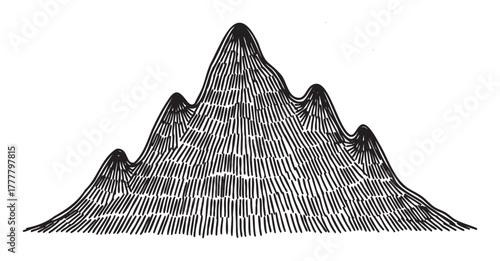 Black outline of jagged mountain peaks arranged in a triangular formation, depicting a simple and abstract representation of a mountainous landscape.
