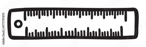 Black outline vector icon of a simple, elongated rectangular ruler with measurement markings.
