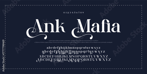 Elegant luxury abstract wedding fashion logo font alphabet. Minimal classic urban fonts for logo, brand etc. Typography typeface uppercase lowercase and number. vector illustration