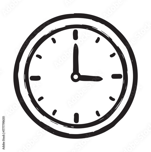 Simple black outline drawing of a round analog clock with two hands pointing to ten and two.