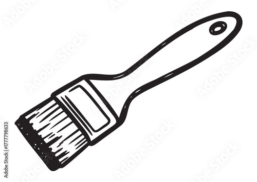 Black outline vector icon of a simple paintbrush with a wooden handle and bristles for painting and art tool concepts.
