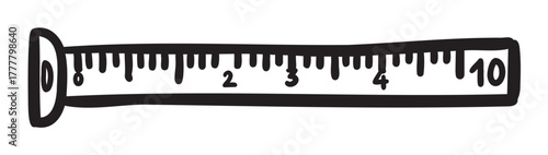 Black outline drawing of a simple tape measure with marked increments from 0 to 10, showcasing a minimal linear style for measurement concepts.
