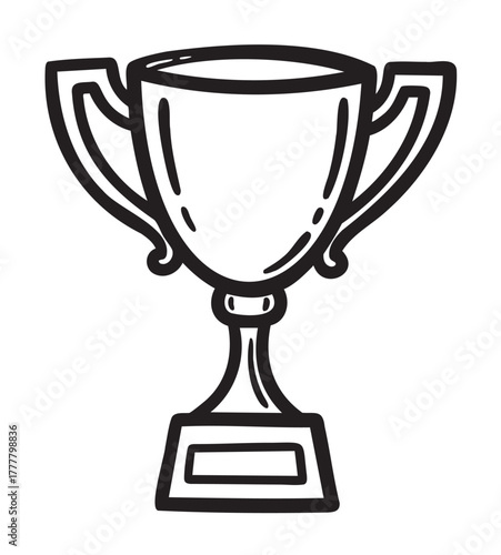 Black outline vector icon of a simple trophy cup with a solid base and two handles. ideal for concepts related to achievement and awards.