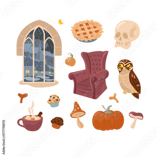 Dark academia vector set