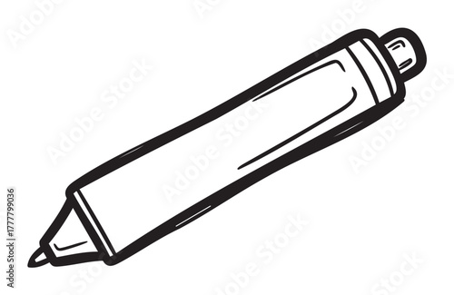 Black outline vector drawing of a retractable ballpoint pen with a simple, minimalist design.