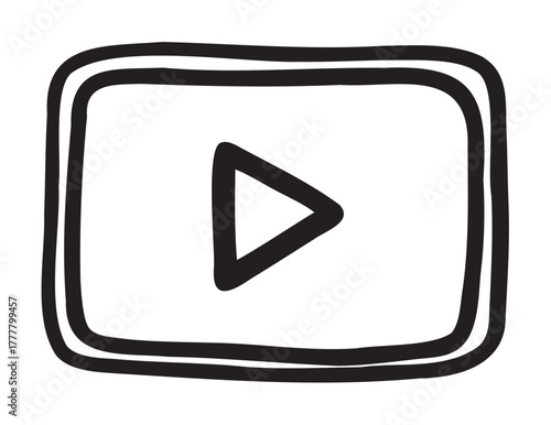Black outline of a triangle play button inside a hand-drawn square, resembling a media playback icon.