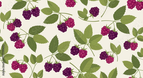 Vibrant Illustrated Pattern Featuring Fresh Blackberries And Lush Greenery Texture Design
