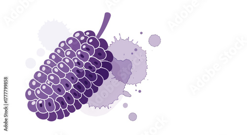 Vibrant Illustrated Purple Fruit With Ink Splatter Effect Against White Background