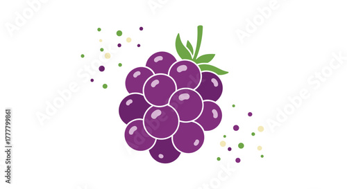 Vibrant Illustrated Purple Grape Bunch With Decorative Confetti On White Backdrop