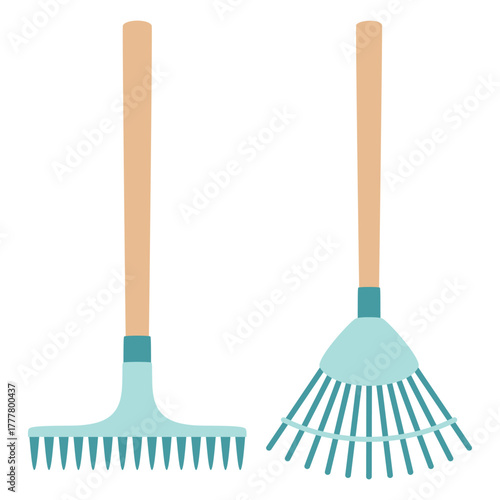 cartoon rakes isolated, flat style
