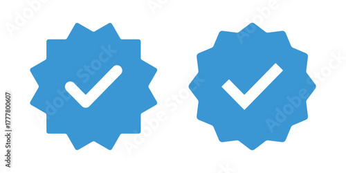 Blue verified badge icon vector illustration, for official social media account check mark symbol