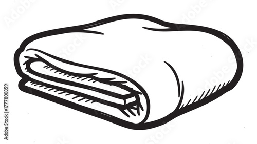 Black outline vector icon of a neatly folded blanket. minimal linear illustration for textile and home decor concepts.