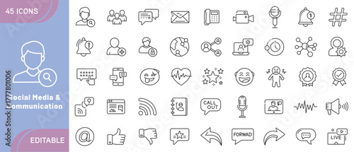 Social Media and Communication Icons – Chat, Message, Network, Smartphone, Internet, Connection, Online Interaction, and Digital Communication Symbols
