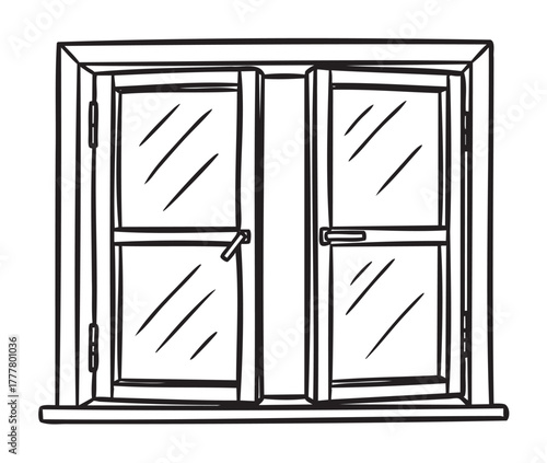 Black outline vector icon of a simple rectangular double-pane window with handles. minimal linear illustration for architectural and home design concepts.