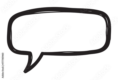 Black outline of a rectangular speech bubble with a pointed tail, suitable for comics or dialogue representation.