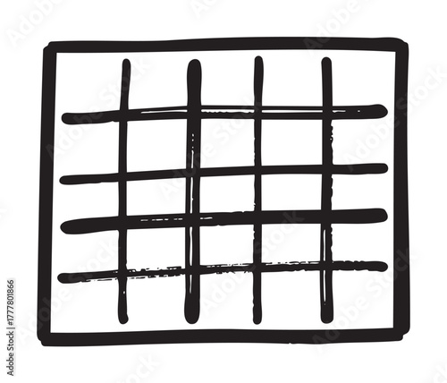 Black outline vector icon of a simple grid with intersecting horizontal and vertical lines in a square shape.
