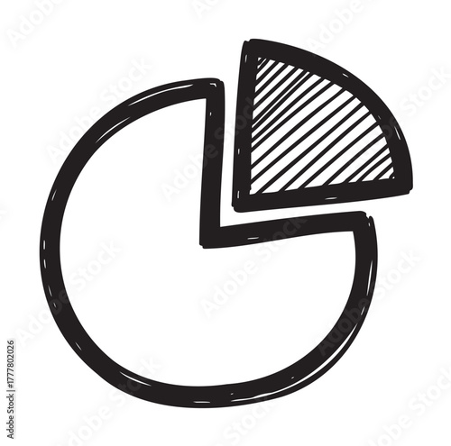 Black hand-drawn circular pie chart icon with a striped, detached segment representing a portion of data.