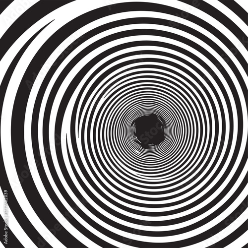 Black and White Hypnotic Swirl. Abstract optical illusion, psychedelic art, and mind control graphic