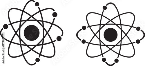 Atomic Structure Nucleus and Electron Orbitals Icon Set.  Science, technology, and physics graphic