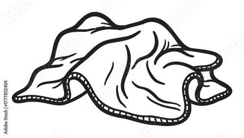 Black outline vector icon of a simple draped blanket, showcasing its flowing and curved design in minimal linear style.