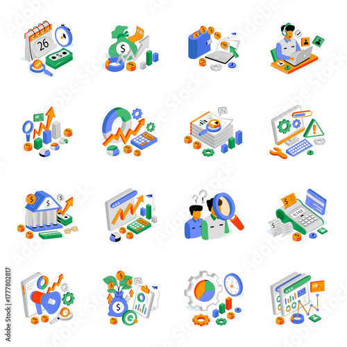 Set of Business Isometric Illustrations 