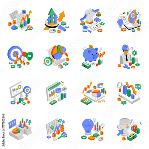 Set of Business and Finance Isometric Illustrations