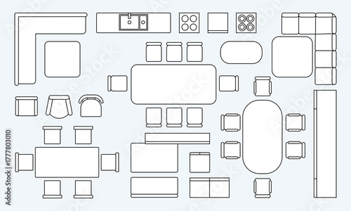 Top view of house plan isolated on white background with furniture layout