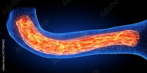 digital illustration of human arm with glowing bones and neural network visualization