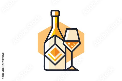 geometric champagne bottle icon with matching glass  