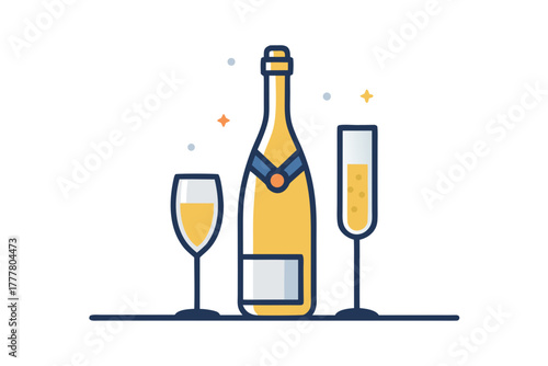 champagne bottle next to slim glass elegant  