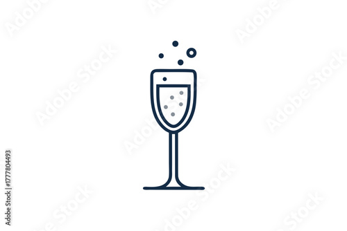 champagne glass icon with tiny bubbles rising  