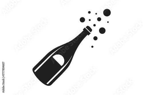 silhouette champagne bottle uncorking glass  