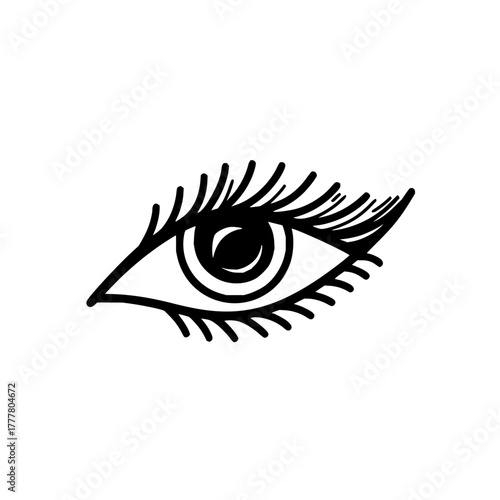 Eye illustration vector graphic with eyelashes and pupil for medical or beauty design projects use