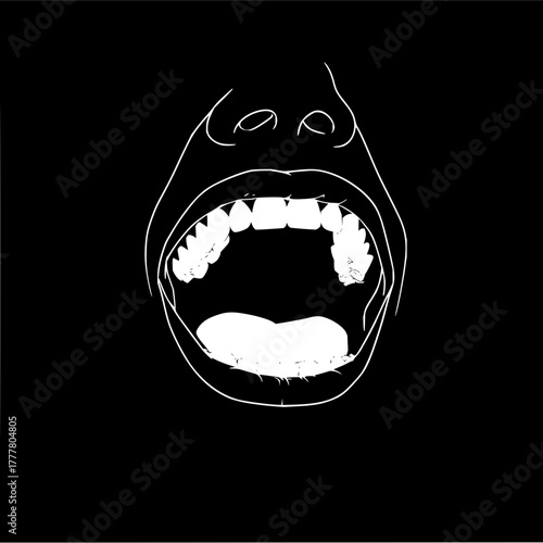 Open mouth teeth dental scream human expression anatomy oral health dentist vector illustration drawing art