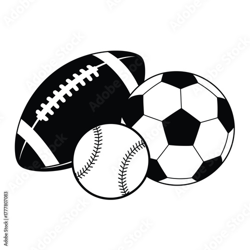 Collection of american football soccer ball and baseball icons