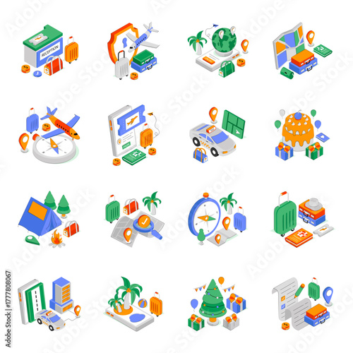 Set of Tourism Isometric Illustrations