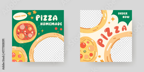 Homemade pizza social media post template in modern flat design. Perfect for restaurant marketing, online food promotion, delivery ads, and creative digital branding projects.