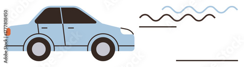 Blue car with airflow lines suggesting speed, aerodynamics, energy, eco-friendliness, or motion. Ideal for transport, travel, sustainability, innovation mobility energy efficiency emission themes