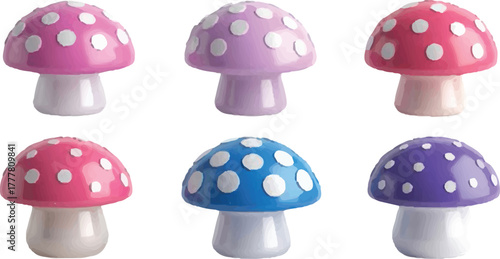 set of four colorful mushrooms