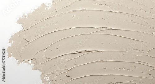 Vector illustration of textured beige plaster or clay applied with a trowel, creating organic, wavy strokes on a clean white background, ideal for artistic or cosmetic themes