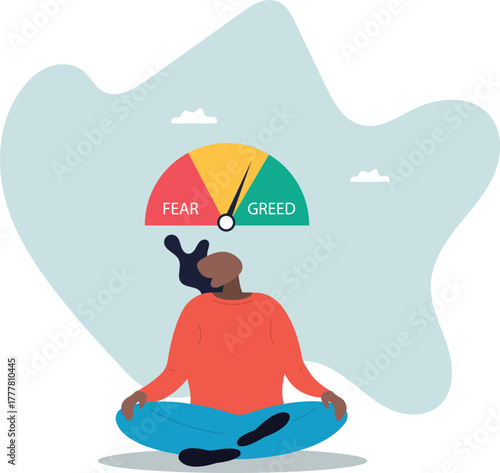 Market sentiment, fear and greed index, emotional on stock market or crypto currency trading indicator, investment risk psychology.about a man and his life.