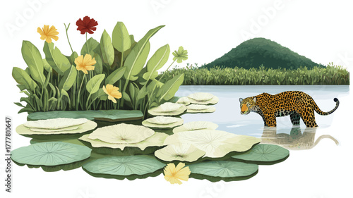 Pantanal Wetlands - Mato Grosso. Pantanal Wetlands - Mato Grosso hand drawn watercolor illustration