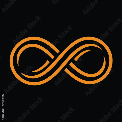 Orange infinity symbol with multiple interwoven lines on black background vector