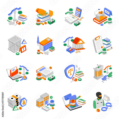 Set of Law Isometric Illustrations 