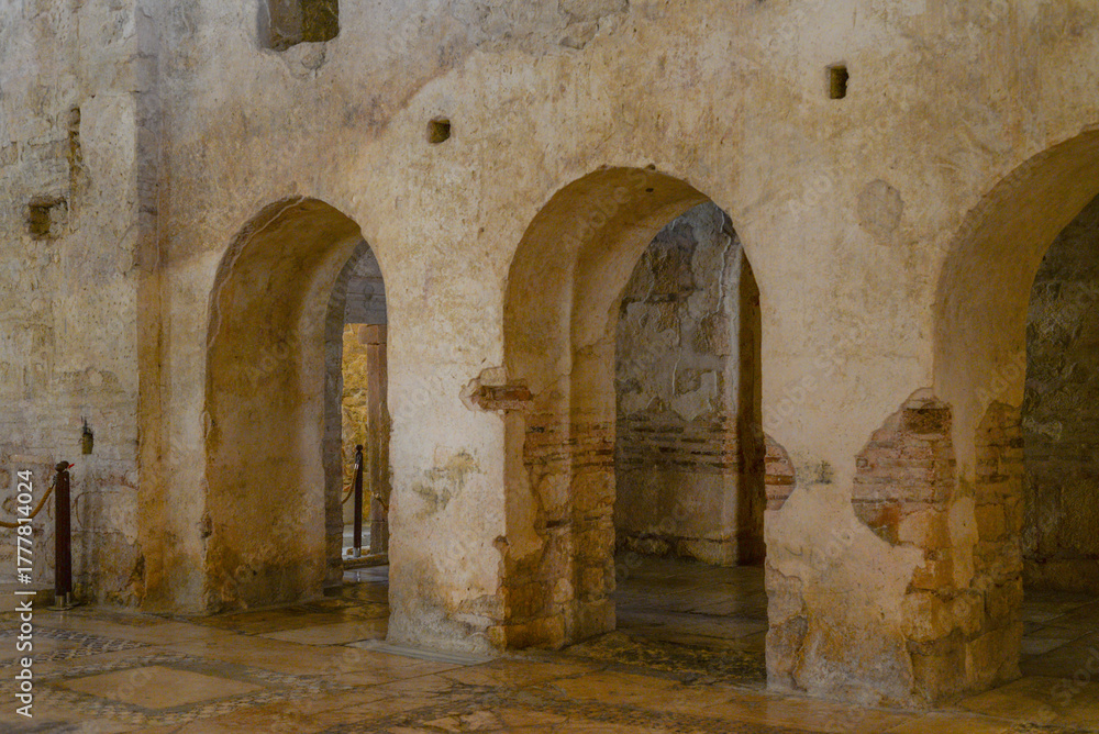 Fototapeta premium Details and interior of St. Nicholas Church museum, East Roman basilica church of ancient city Myra.Ancient Byzantine Greek Church of Saint Nicholas located in the modern town of Demre